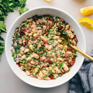 Tuna-White Bean Salad in a bowl ready to be served and enjoyed.