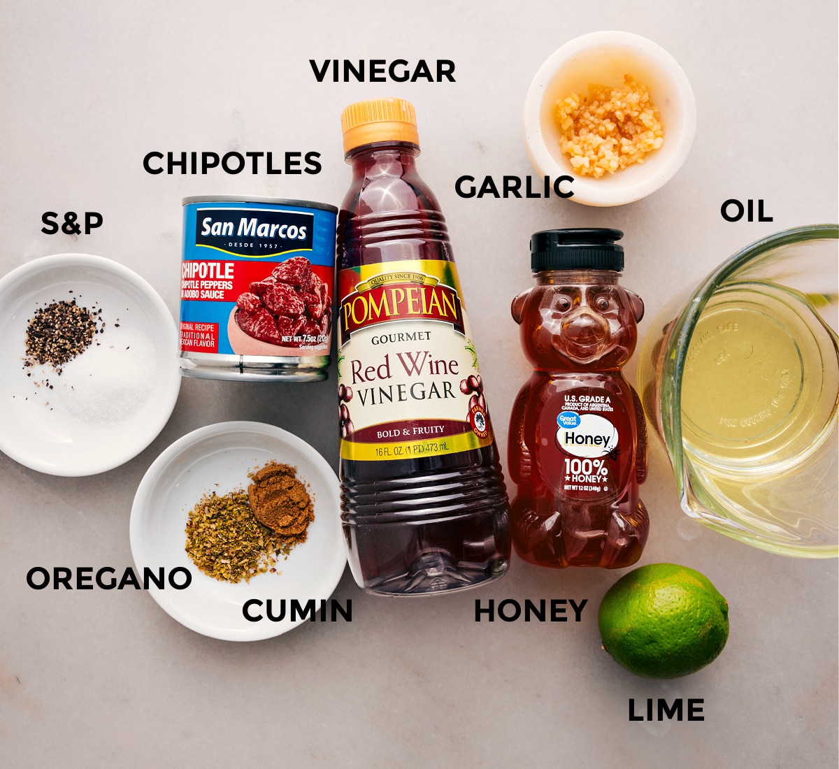 All the ingredients in the dressing prepped out for easy assembly to top this chipotle chicken salad.