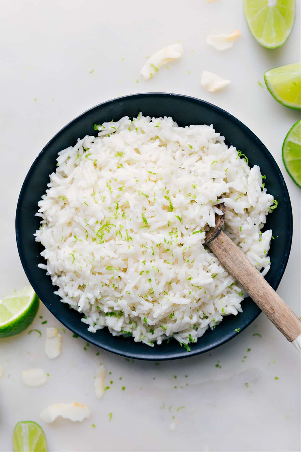 Coconut Rice topped with fresh lime zest in a bowl.