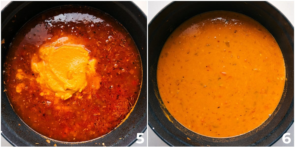 Blend a portion of the recipe, then add it back to the pot.