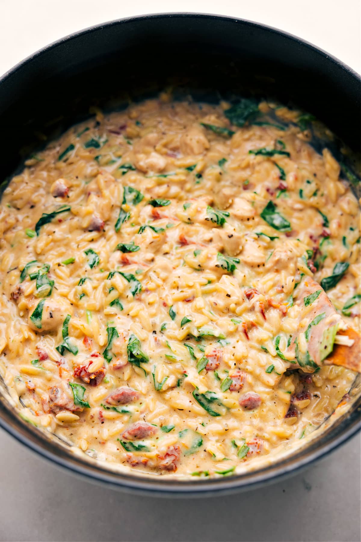 One pot Chicken Orzo is ready to be enjoyed.