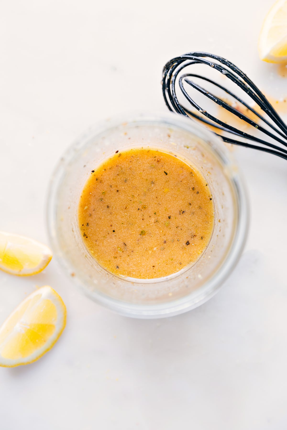 Lemon Vinaigrette whisked together in a mason jar.