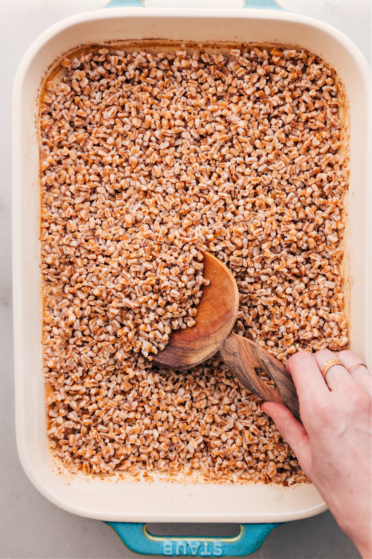 Learn how to cook farro easily in one casserole dish.