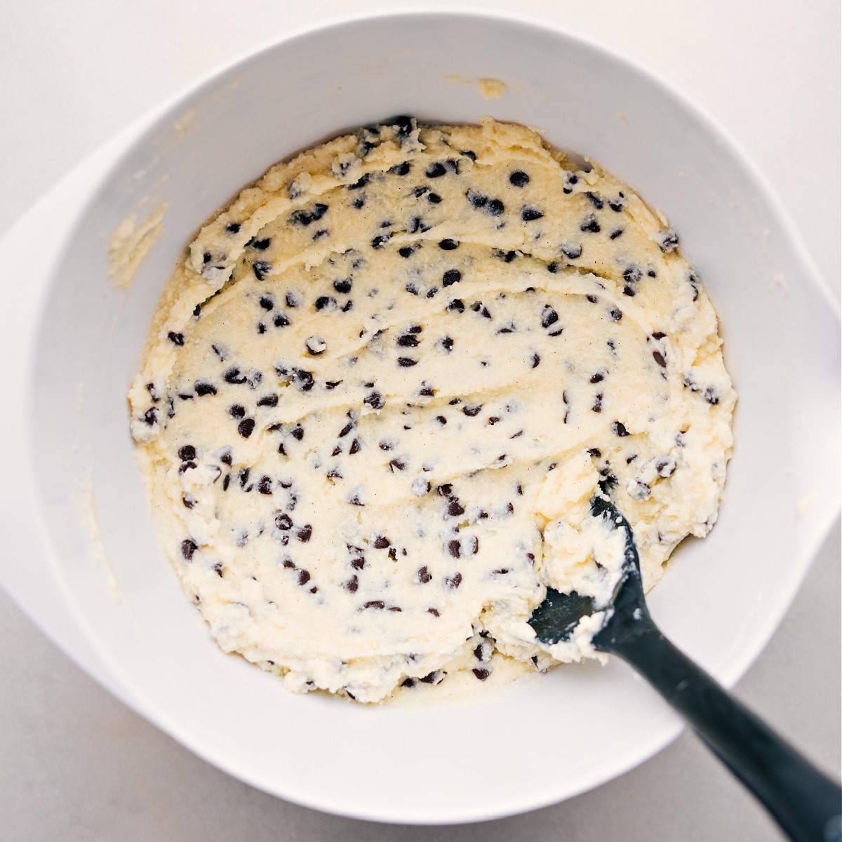 The dessert mixed together and ready to go in a bowl.