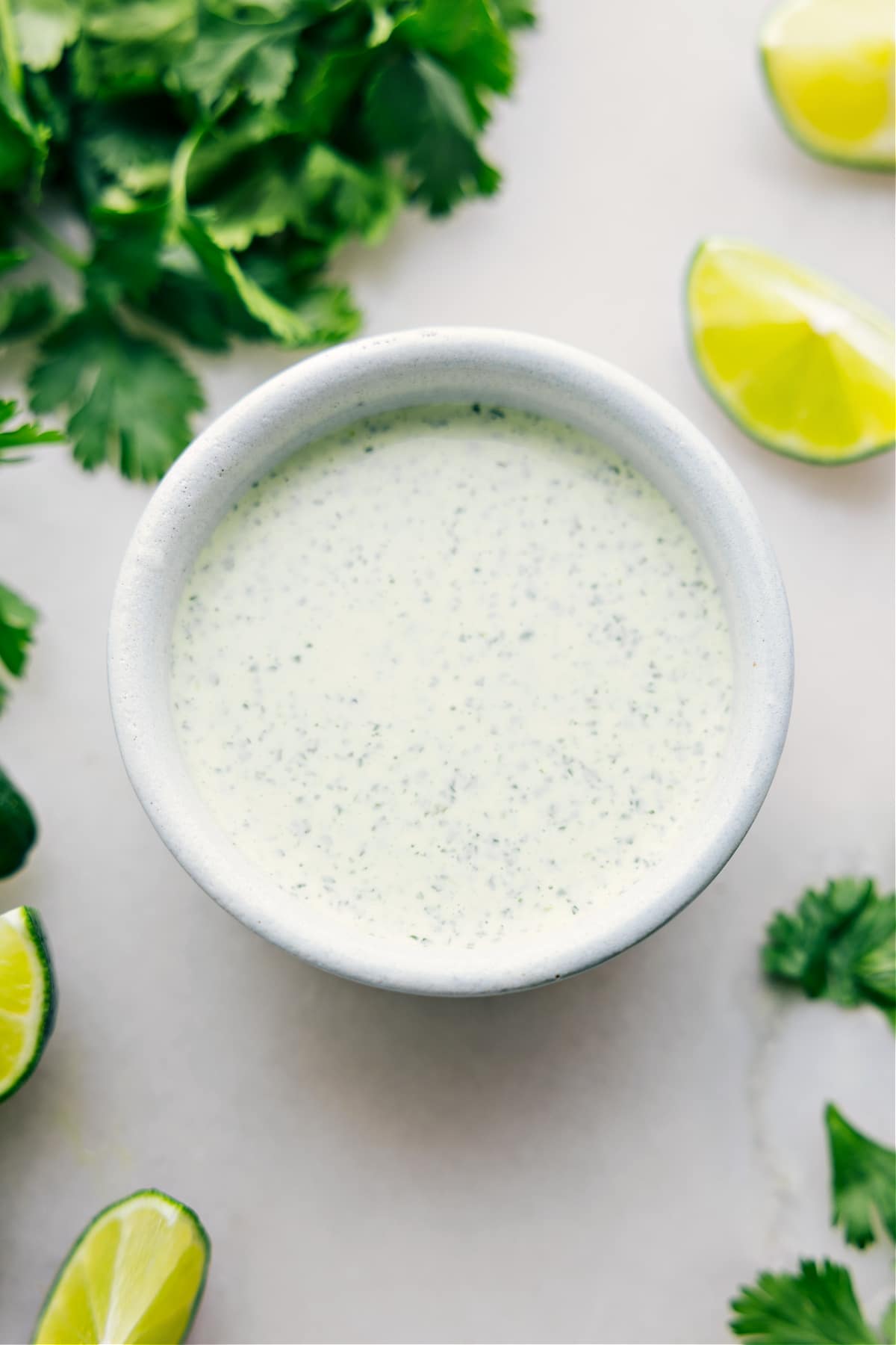 The cilantro lime sauce in a bowl ready to be enjoyed.