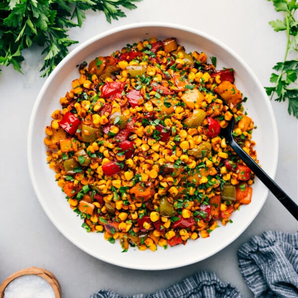 Roasted Corn in a bowl ready to be served at your next BBQ or summer event.