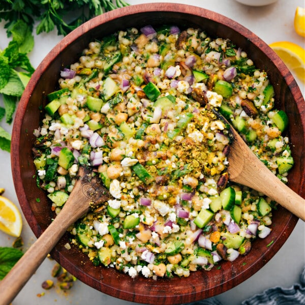 Jennifer Aniston Salad in a big bowl dressed and ready to be enjoyed.