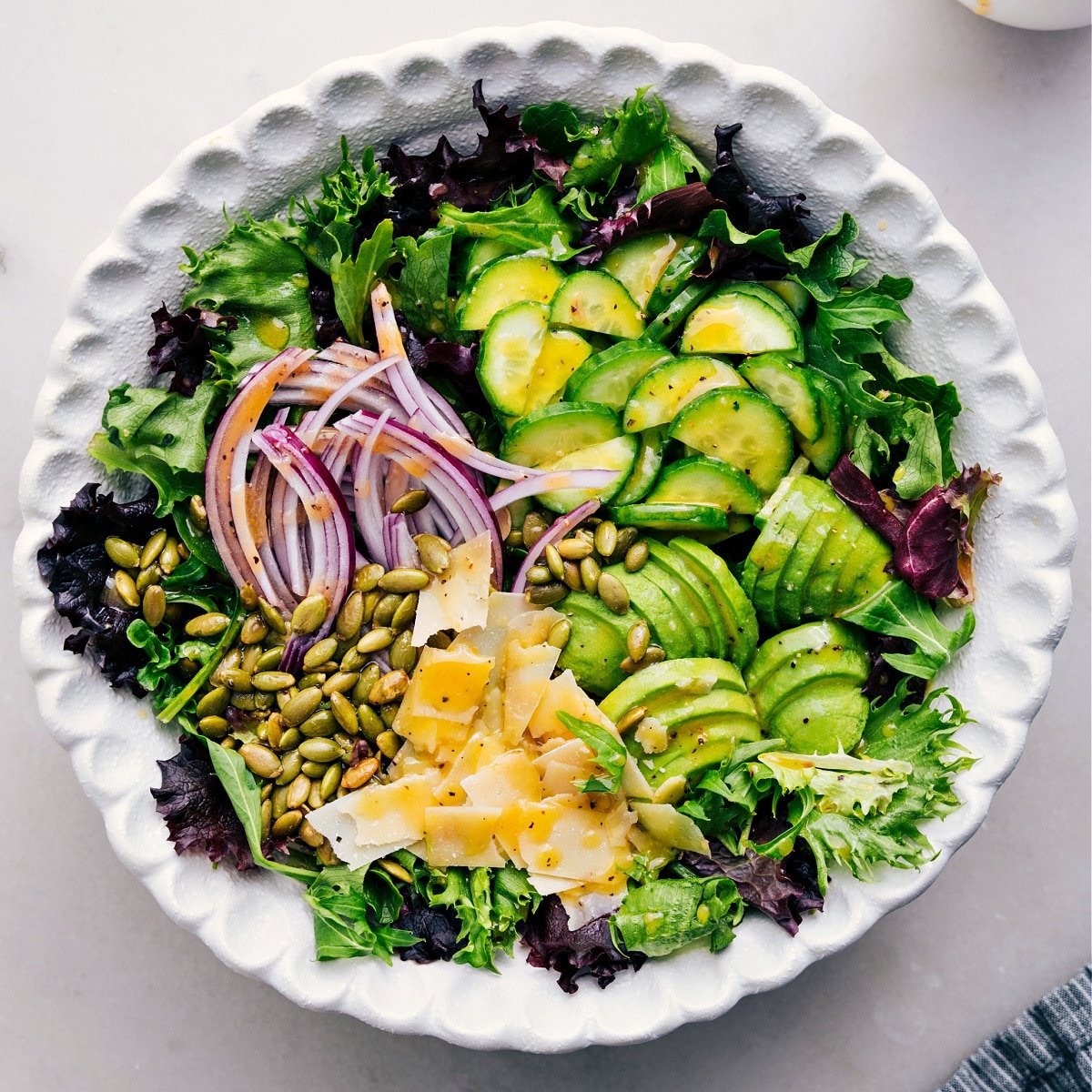 Pour the dressing over the dish.