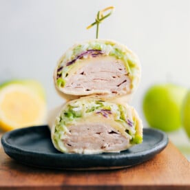 Healthy Turkey Wraps stacked on top of each other.