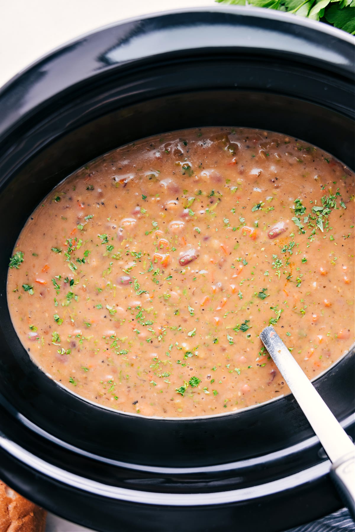 15-Bean Soup in the crockpot, ready to enjoy.