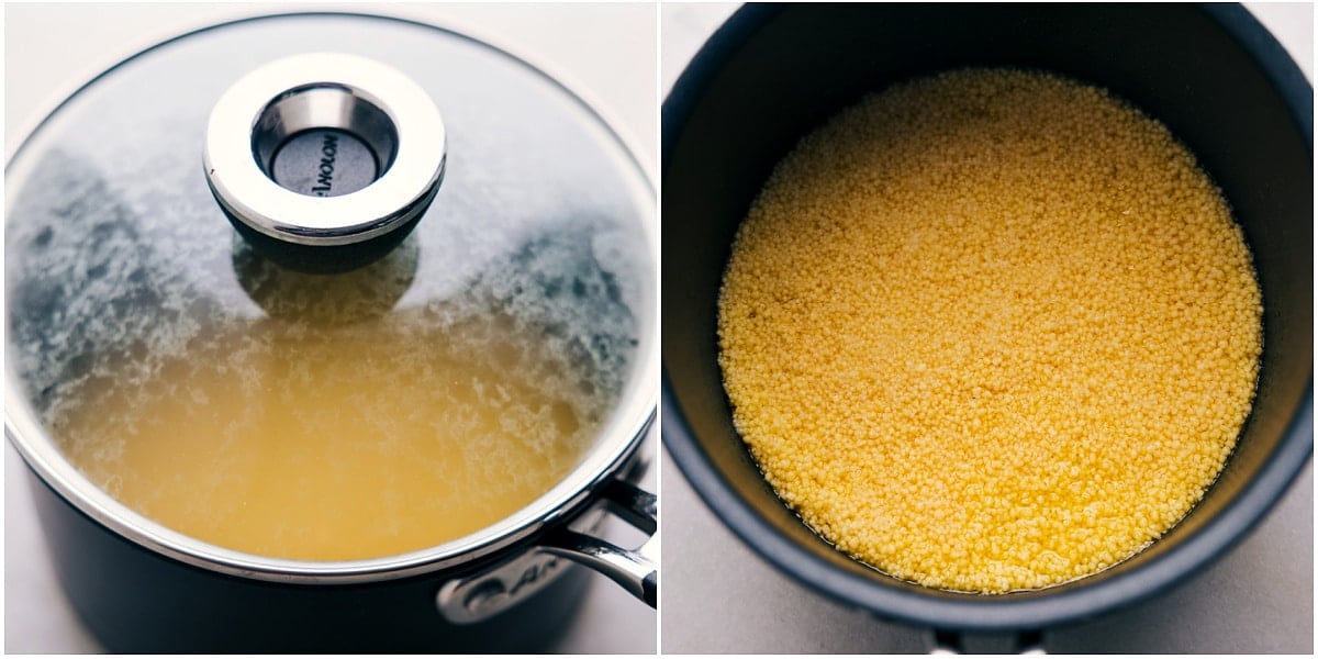 Couscous cooking in a pot.