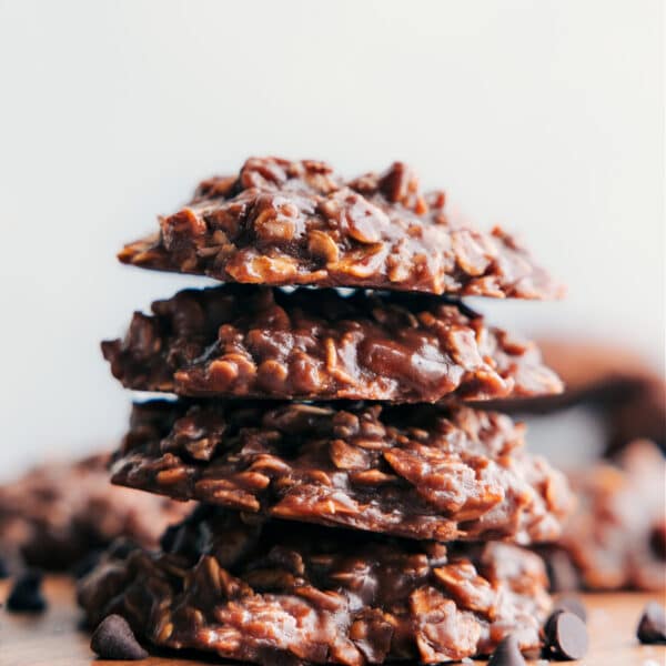 Stacked no bake cookies ready to be enjoyed.