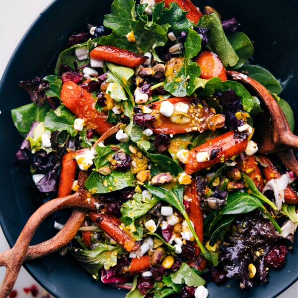 Roasted carrot salad in a bowl ready to be served.