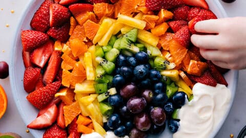 Easy Rainbow Fruit Tray with Fruit Dip - One Sweet Appetite