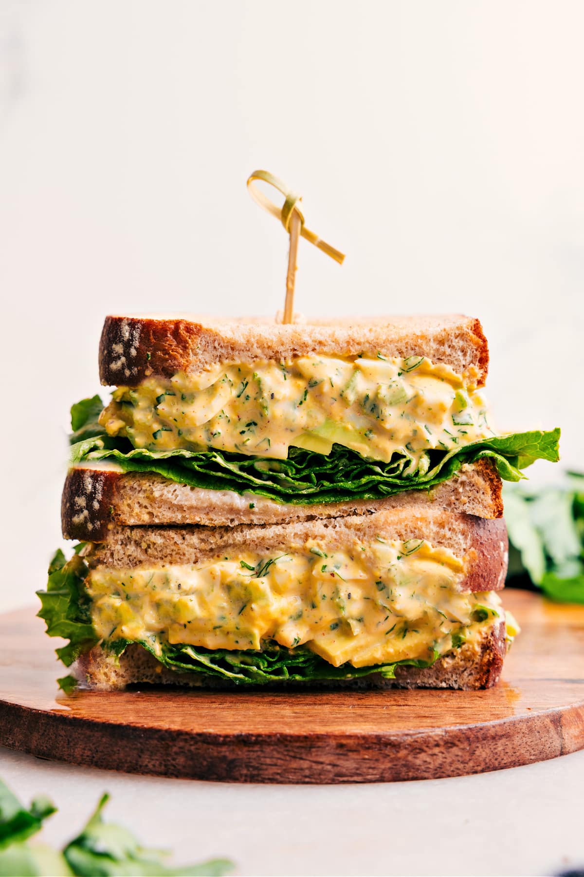 Egg Salad stacked on top of each other, ready to enjoy.