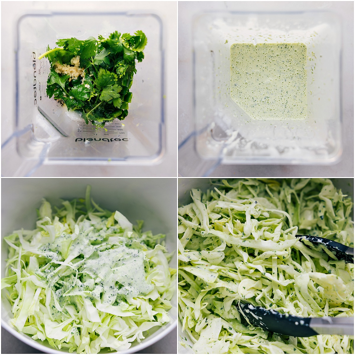 The dressing being made and poured over the cabbage.