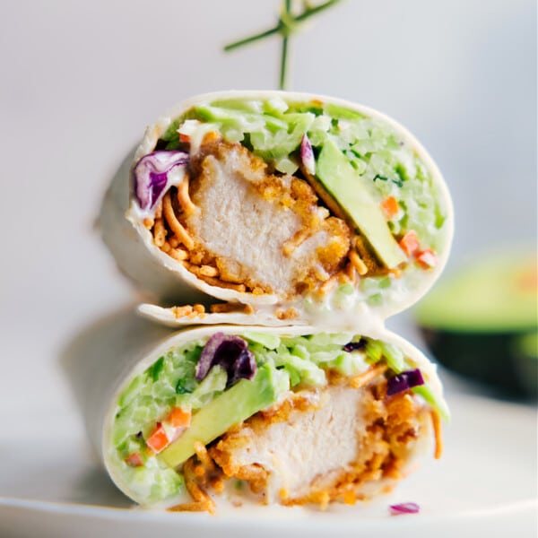 Asian Chicken Wraps stacked on top of each other.