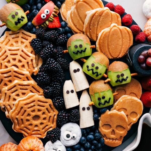 Display board showcasing a variety of Halloween-themed breakfast ideas.