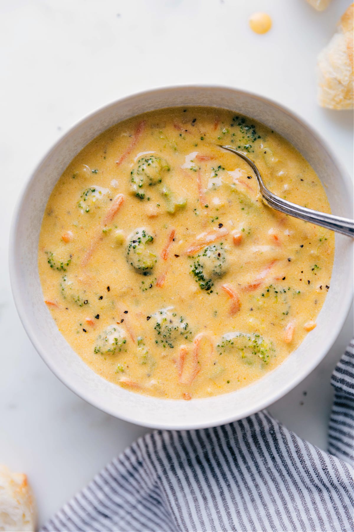 Broccoli Cheddar Soup in a bowl, ready to enjoy!