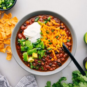 A bowl of Taco Soup with various toppings adds a burst of flavor and texture to this delicious dish.