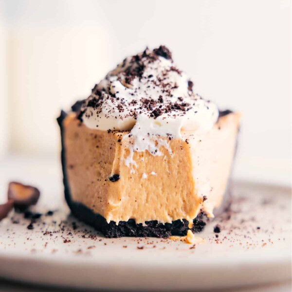 Slice of Peanut Butter Pie with a bite out of it.