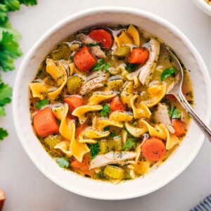 Chicken Noodle Soup in a bowl ready to be enjoyed.