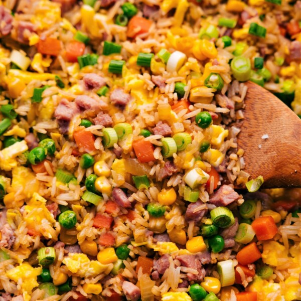 Spoonful of Ham Fried Rice ready to be served.