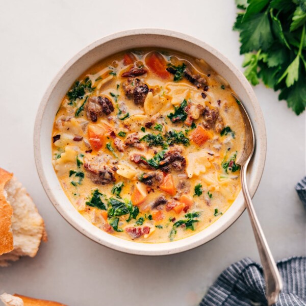 Big bowl of Italian Sausage Pasta Soup.