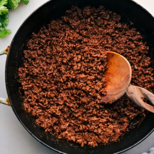 Taco meat recipe in the pan ready to be served.