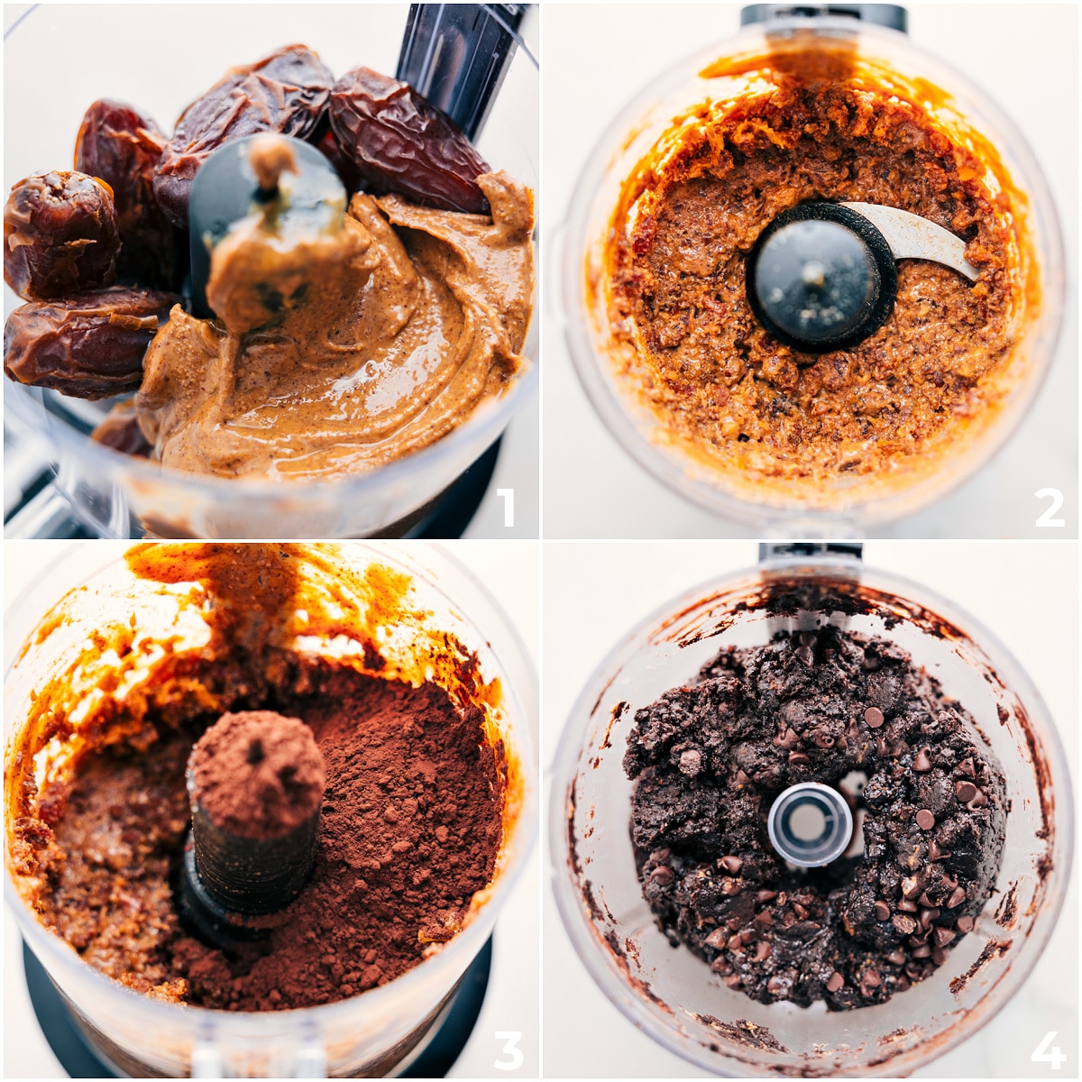 How to make date brownies by adding all the ingredients to a food processor.