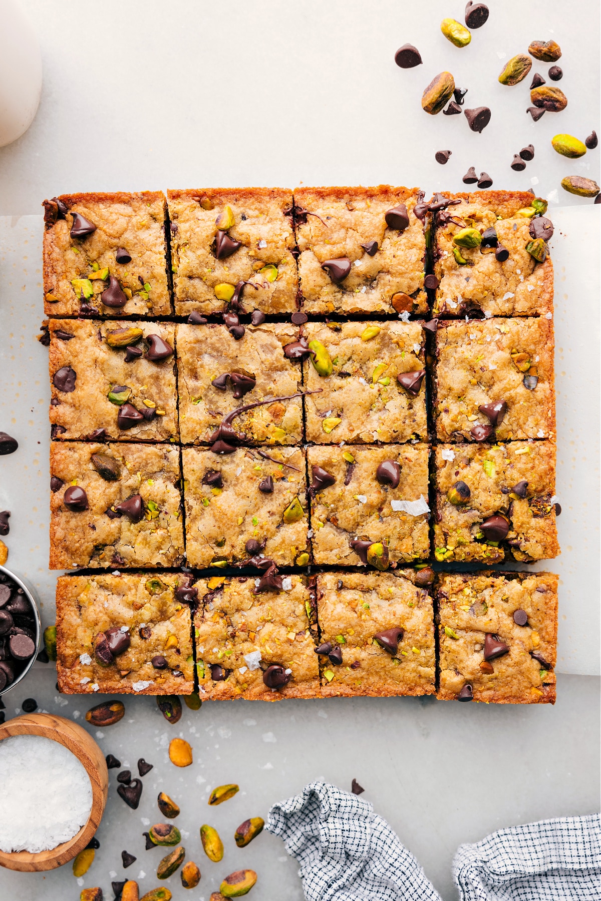 The best blondies cut into bars with all the yummy toppings baked into it.