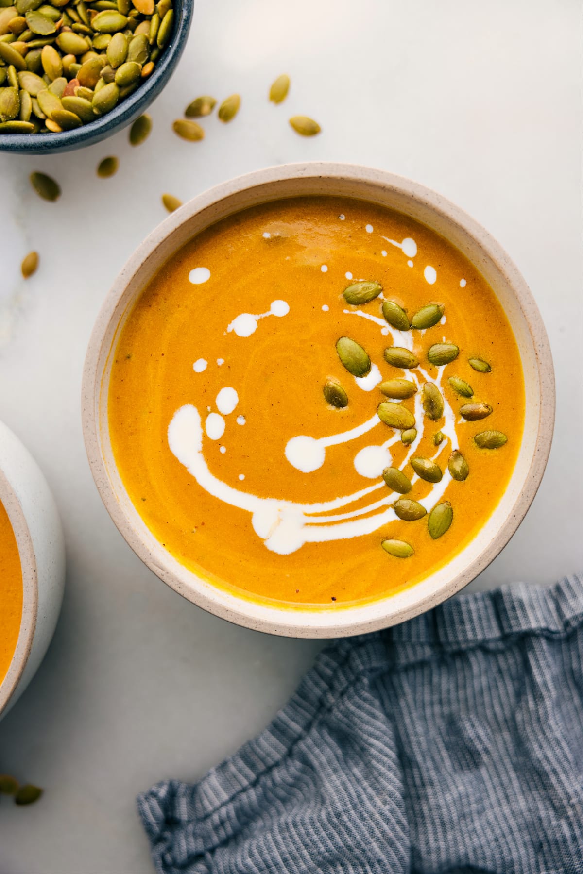 Enjoy a bowl of pumpkin soup made with canned pumpkin.