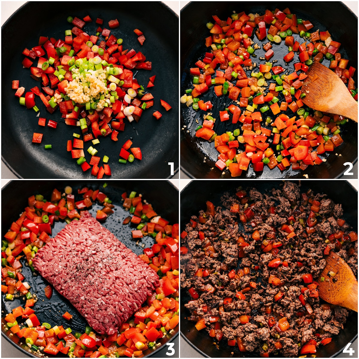 Veggies sautéed and beef browned together for this Asian ground beef.