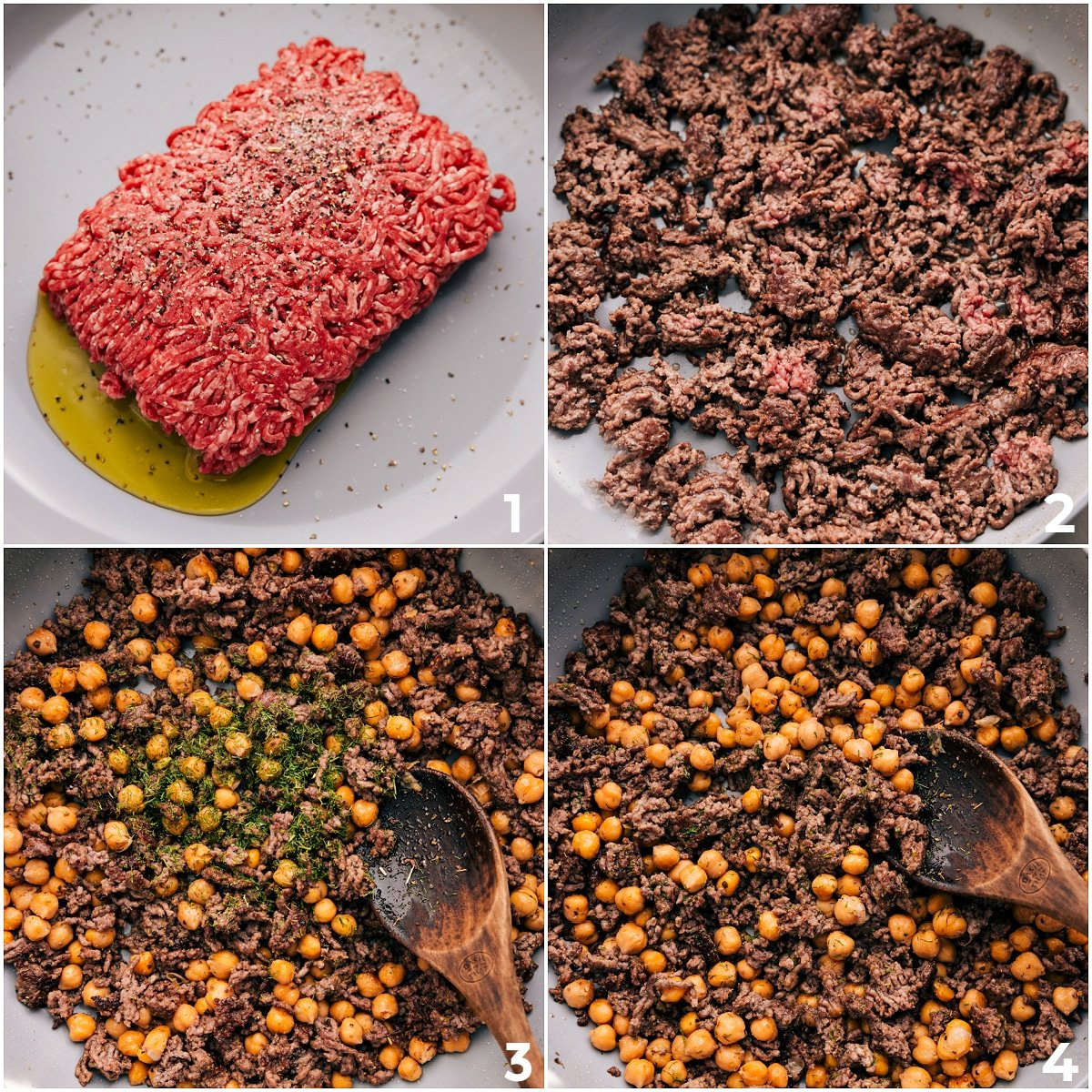 The beef is browned, then mixed with chickpeas and herbs for these Greek beef bowls.