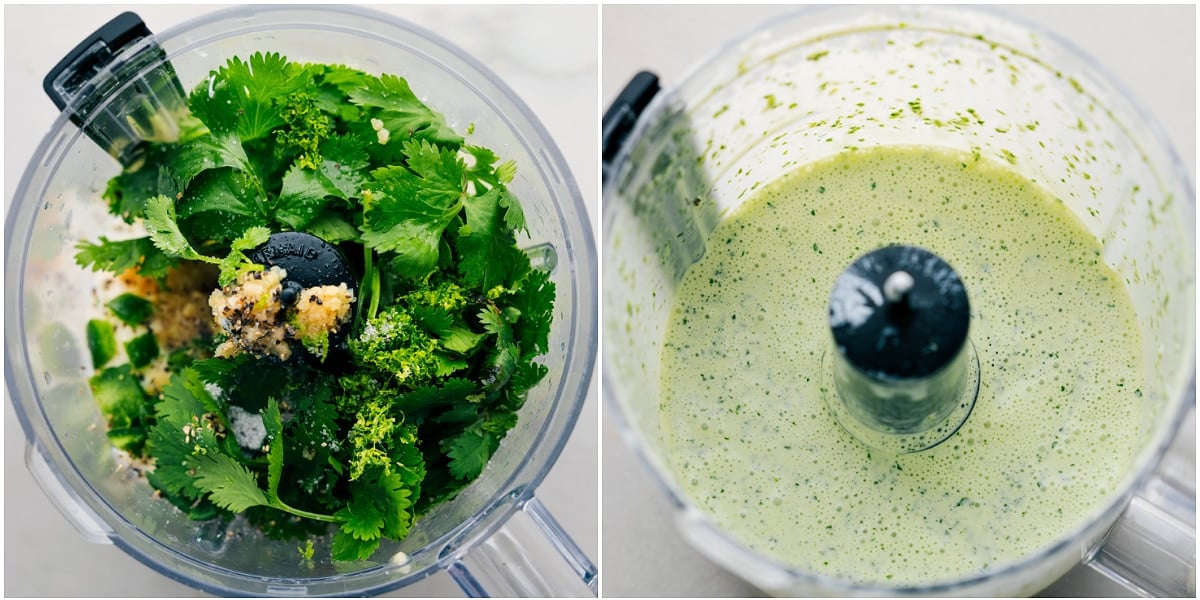 Mix the green cilantro lime sauce together in a food processor.