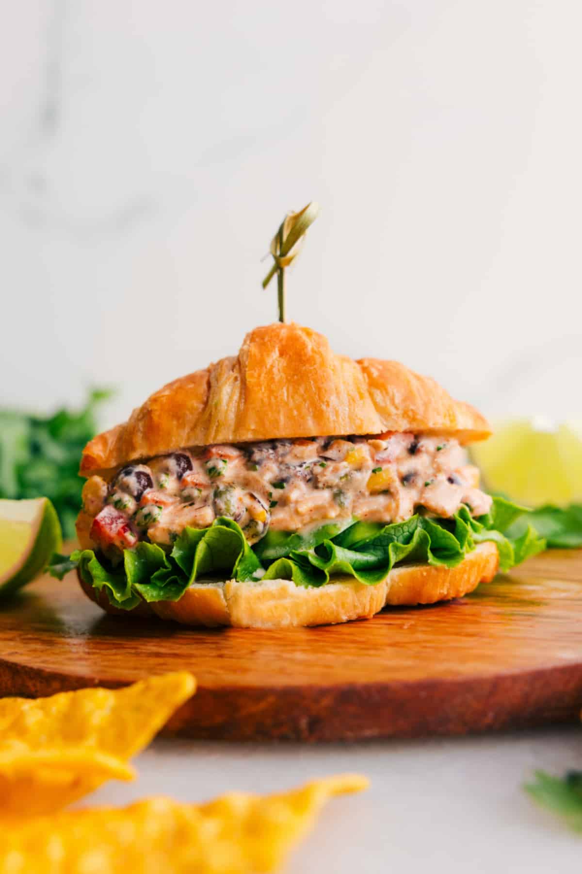 Southwest Chicken Salad on a croissant with lettuce.