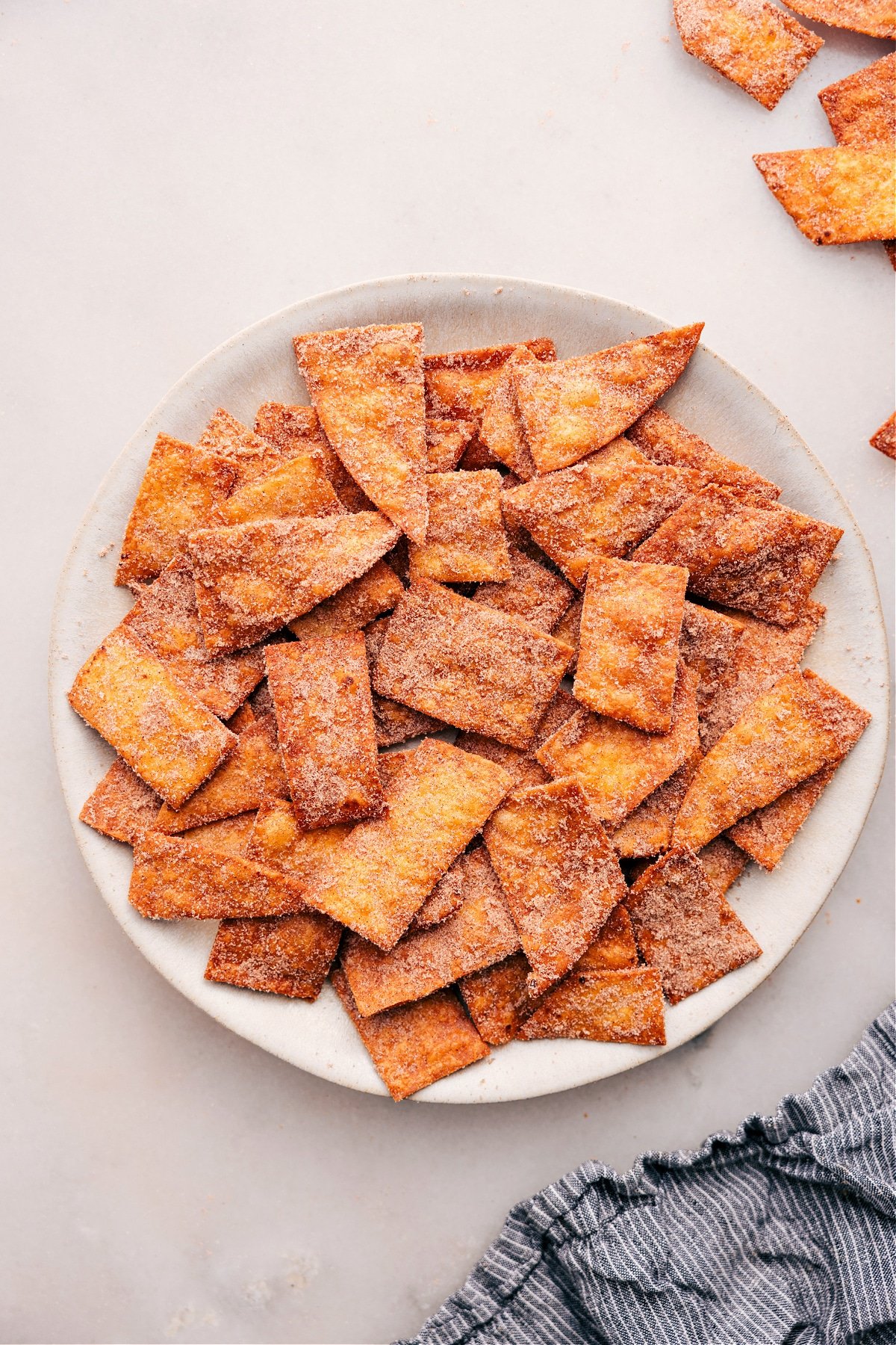 Cinnamon Sugar Chips sit on a plate, ready to enjoy.